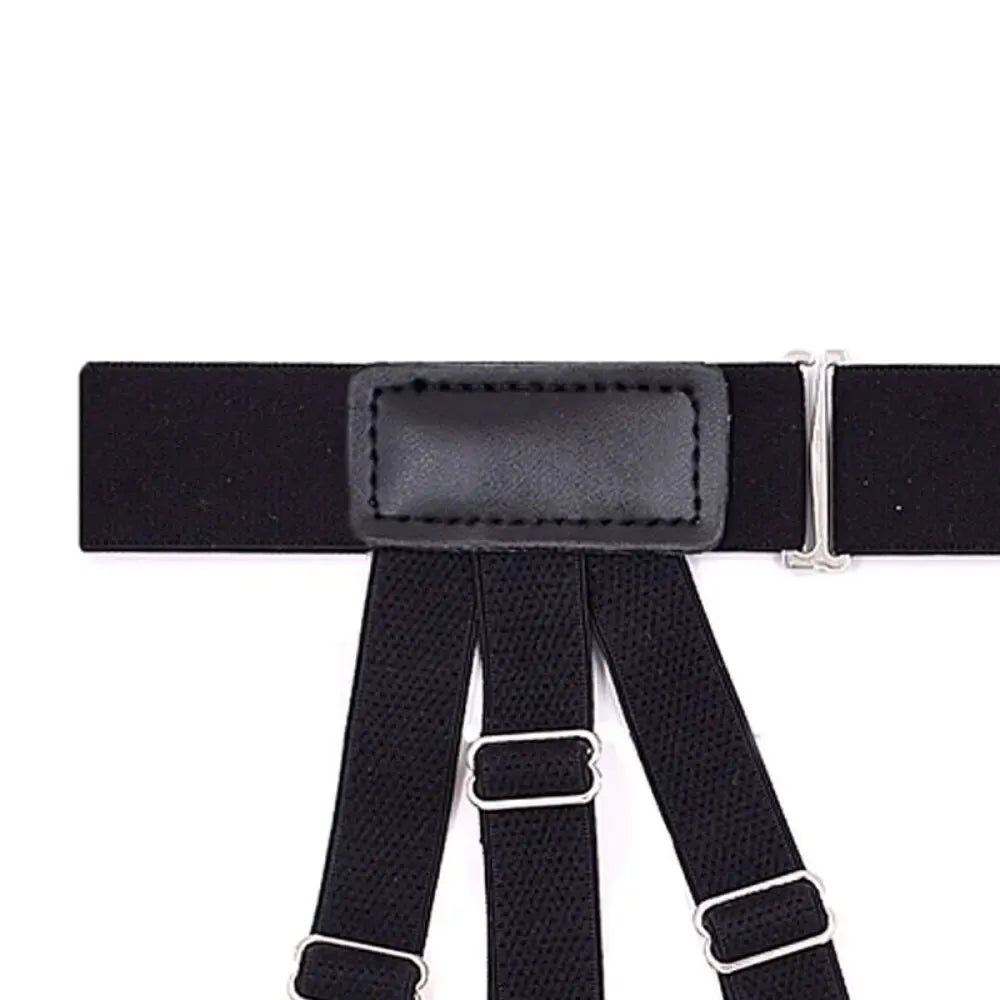 Men's Shirt Garters Adjustable Elastic Leg Suspenders Shirt Holders Straps Belt Crease-Resistance Non-slip Locking Clamps Black