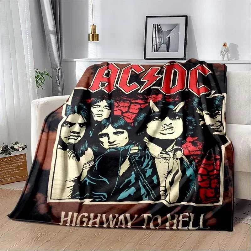 ACDC Pattern Throw Blanket Light Weight Blanket for Living Room Bedroom Kidsroom Warm Blanket Christmas Gift