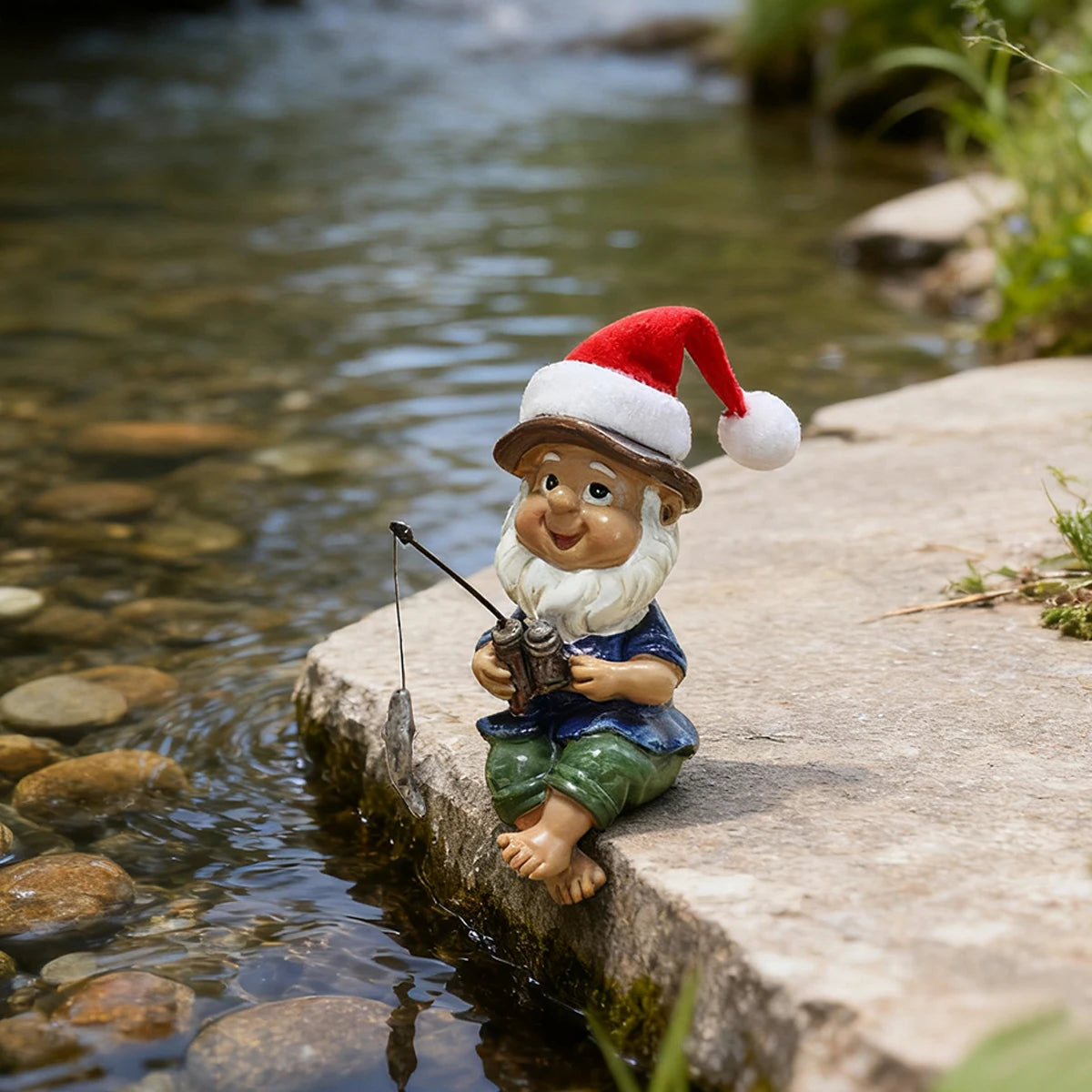 1 Christmas fishing dwarf, creative Christmas home decoration, fun Christmas hat dwarf, Christmas gift, resin crafts