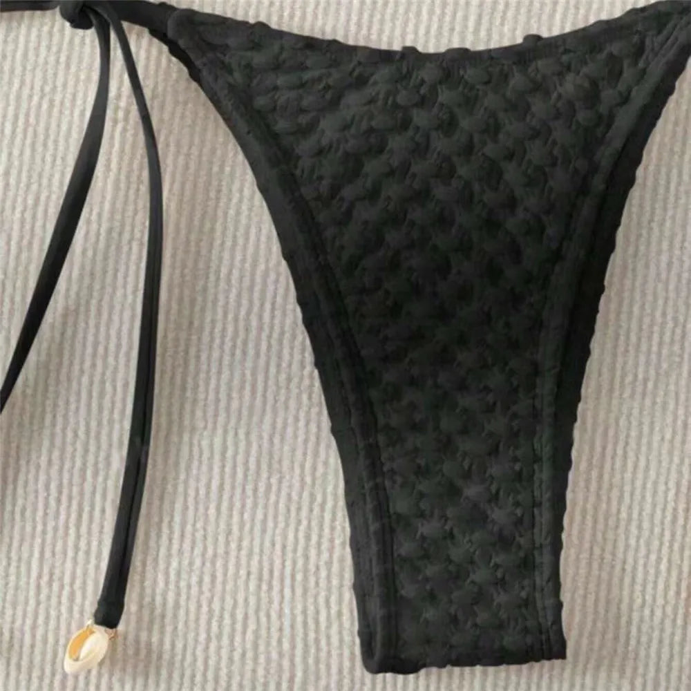 White String Micro Bikini Thong Sexy Swimsuit Women 2025 Shell Decorate Swimwear Bathing Suit Halter Triangle Bikinis Sets Mujer