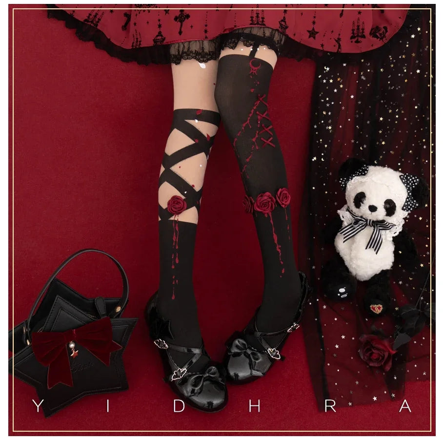 Japanese Gothic Lolita Halloween Party Pantyhose Thigh High Socks Long Compression Socks Ladies Sexy Cotton Stocking Socks