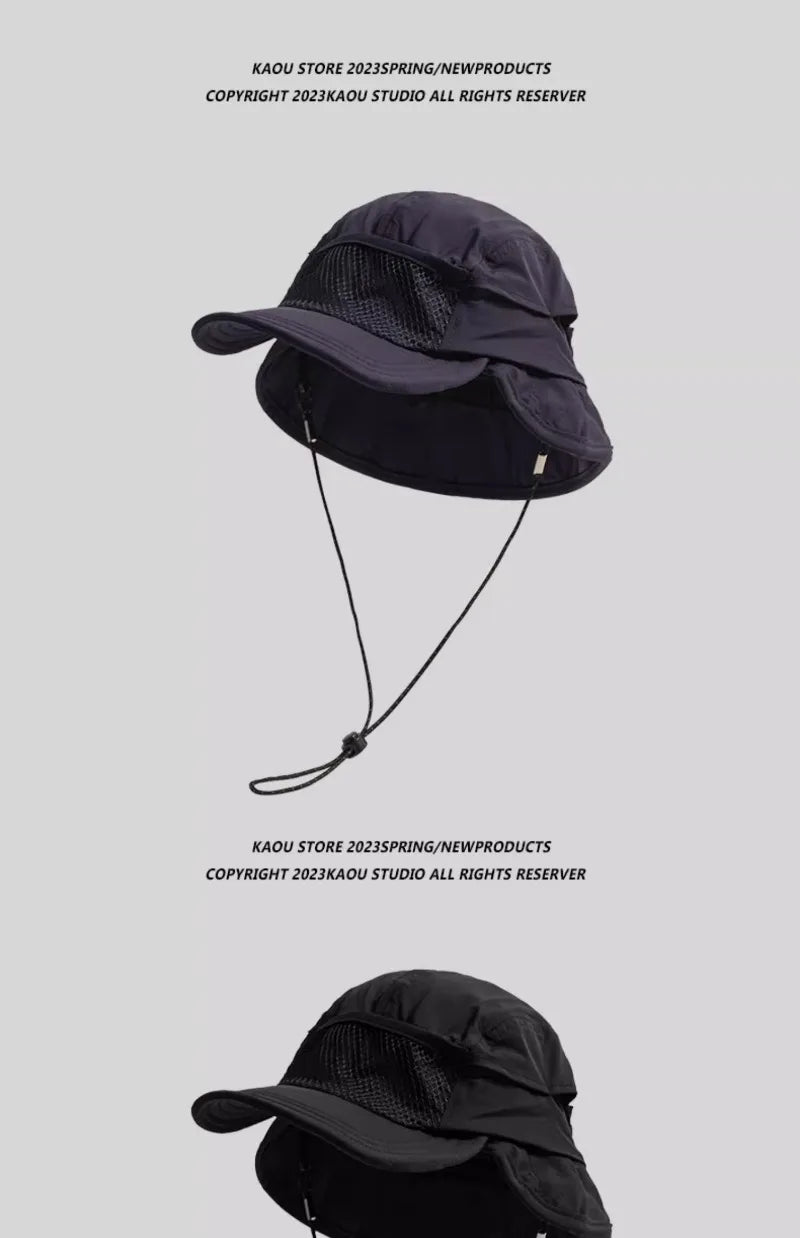 Japanese Outdoor Camping Sun Protection Bucket Hats Women Summer Thin Quick-drying Breathable Neck Protection Men's Caps