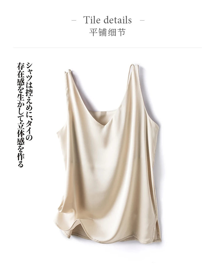 Women's New Four Seasons Inner Wear Silk Suspenders 2022 V-Neck Solid All-Match Satin Vest Soft Loose Thin Lady Sleeveless Tops