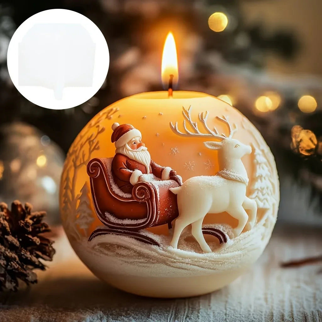 Santa Spherical Scented Candle Silicone Mold Wear Hat Santa Spherical Resin Mould Santa Relief Plaster Molds Christmas Gift