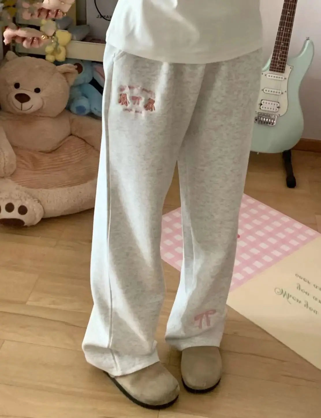 Sweet Girl Cute Straight Pants Spring New Casual All Match Sports Sweatpants Elastic Waist Cartoon Y2k Aesthetic Women Pants