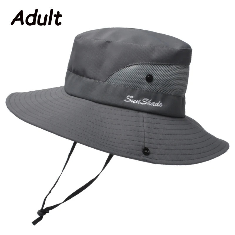 Women Summer Adjustable Bucket Hat with a Ponytail Hole Girls Sun Protection Hiking Cap Parent-child Outdoor Wide Brim Headgear