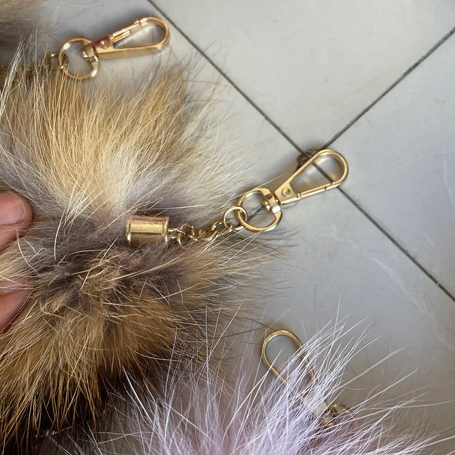 Naturally Fashion Fox Tail Keychain Wolf Tail Fur Tassel Bag Tag Black And Brown Charm Keyring Pom Pom Holder Strap Chain Gifts