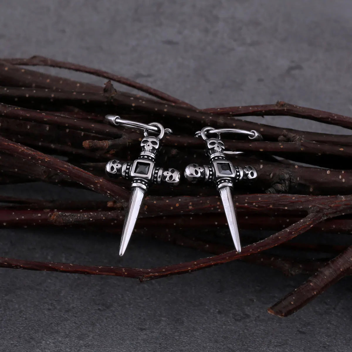 Vintage Cross Zircon Inlay Skull Earrings Men Hip Hop Stainless Steel Accessories Fashion Punk Jewelry Gift