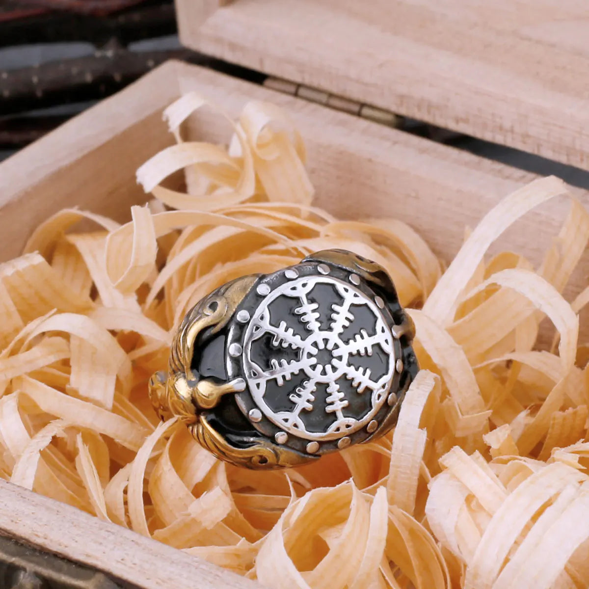 316L Nordic compass ring Viking mythology Odin compass amulet rune retro totem ring punk hip hop high-end party gift box