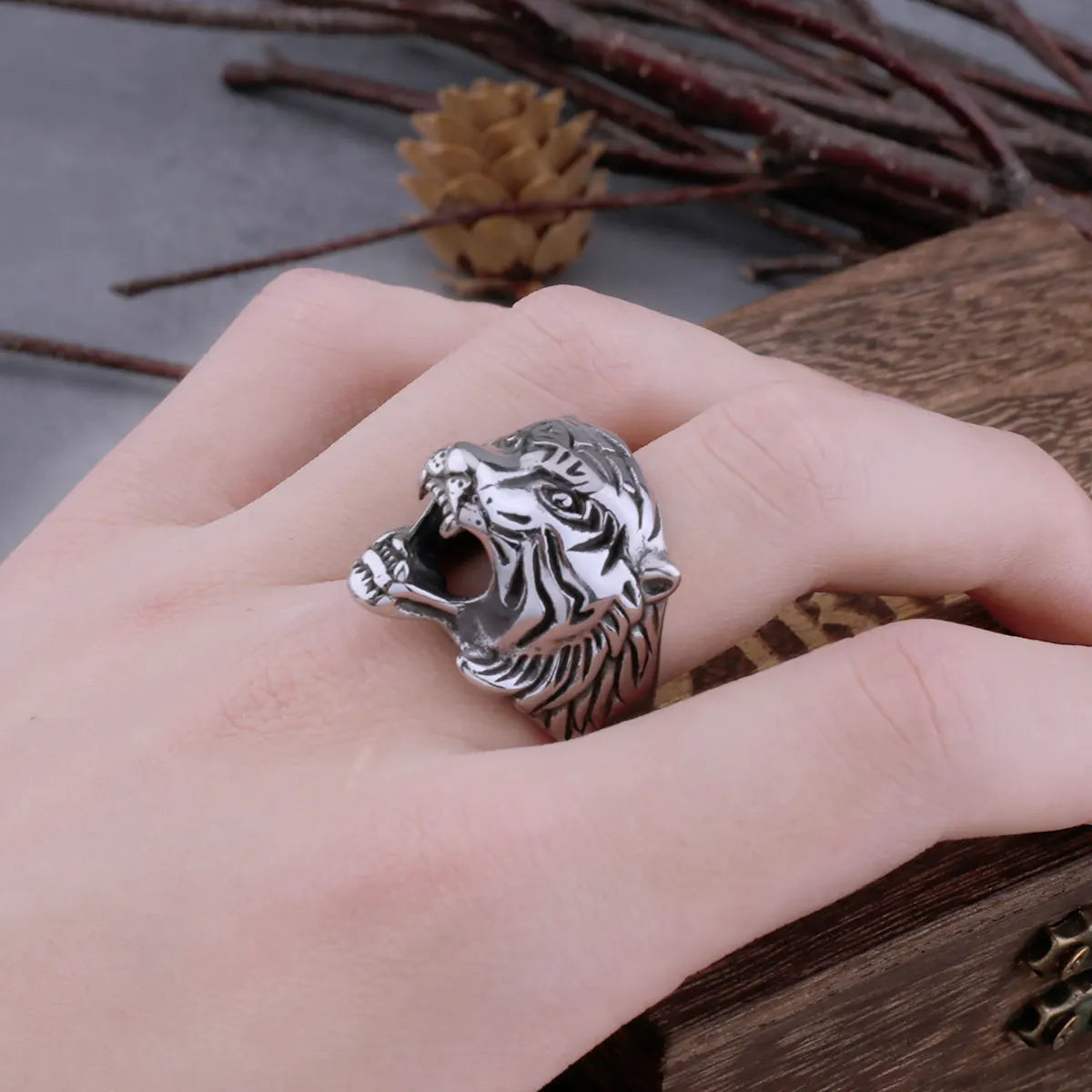 316L Stainless Steel Retro Domineering Tiger Head Ring Men's Rock Hip Hop Charm Boutique Handmade Ring Jewelry Boyfriend Gift