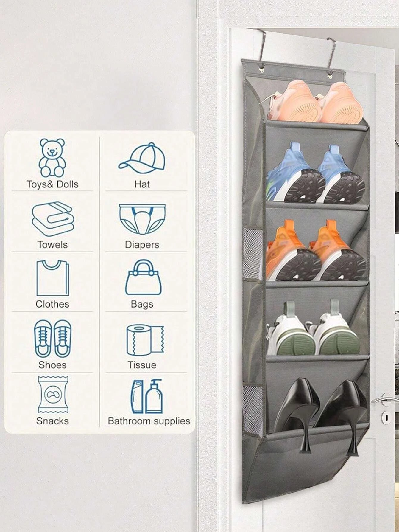 1pcs 5-Layer Over The Door Hanging Shoe Organizer, Gray Non-Woven Fabric Shoe Storage Hanging Bag,Hanging Shoe Rack