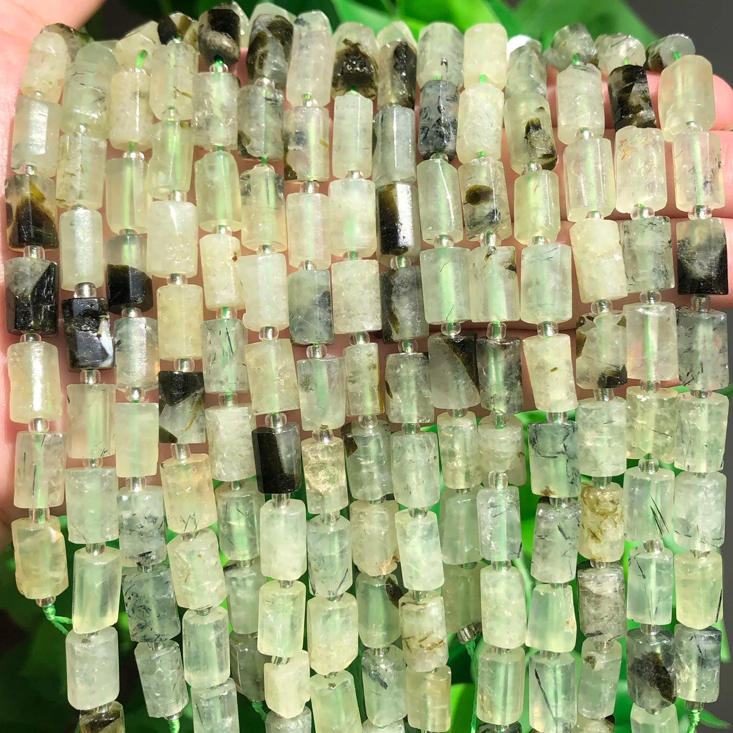 Natural Stone Bead Black Tourmaline Cylinder Shape Loose Spacer Beads for Jewelry Making DIY Bracelet Necklace Accessories 7.5''