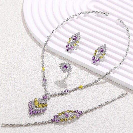 2024 Elegant Wedding Jewelry Set for Women Dubai UAE Bridal 4-piece Jewelry CZ Zircon Tassel Necklace Earrings Set