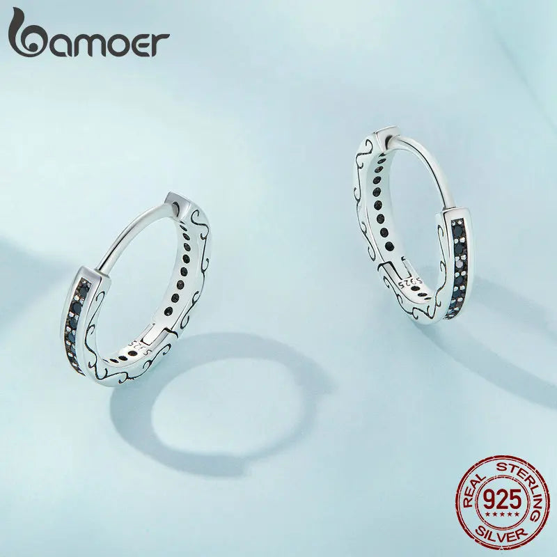 Bamoer 925 Sterling Silver Black Zircon Ear Clips	Pave Setting CZ European Style Earrings for Women Gift SCE1522