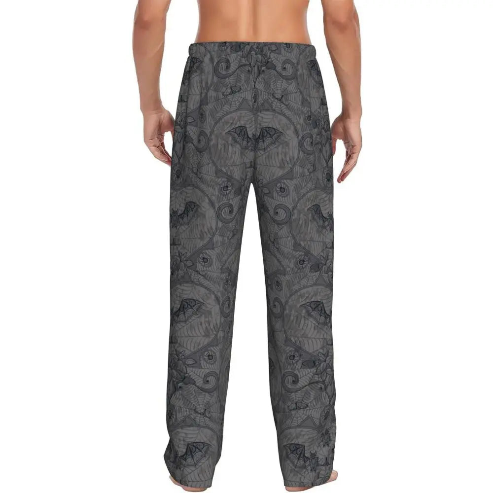 Custom Cute Spooky Halloween Bats Black And Purple Pajama Pants for Men Lounge Sleep Drawstring Sleepwear Bottoms with Pockets
