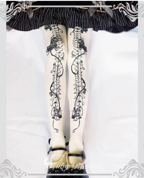 Original Design Girls Lolita Pantyhose Piano Printing Stockings Spring and Autumn Japanese Style Female Cotton Tights Socks