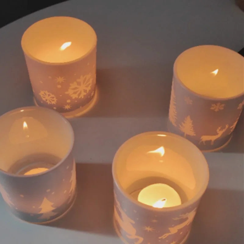 1Mini Christmas Tree Elk Snowflake Candle Holder Glass Small Candle Cup Christmas Gift Home Store Decoration Ornament