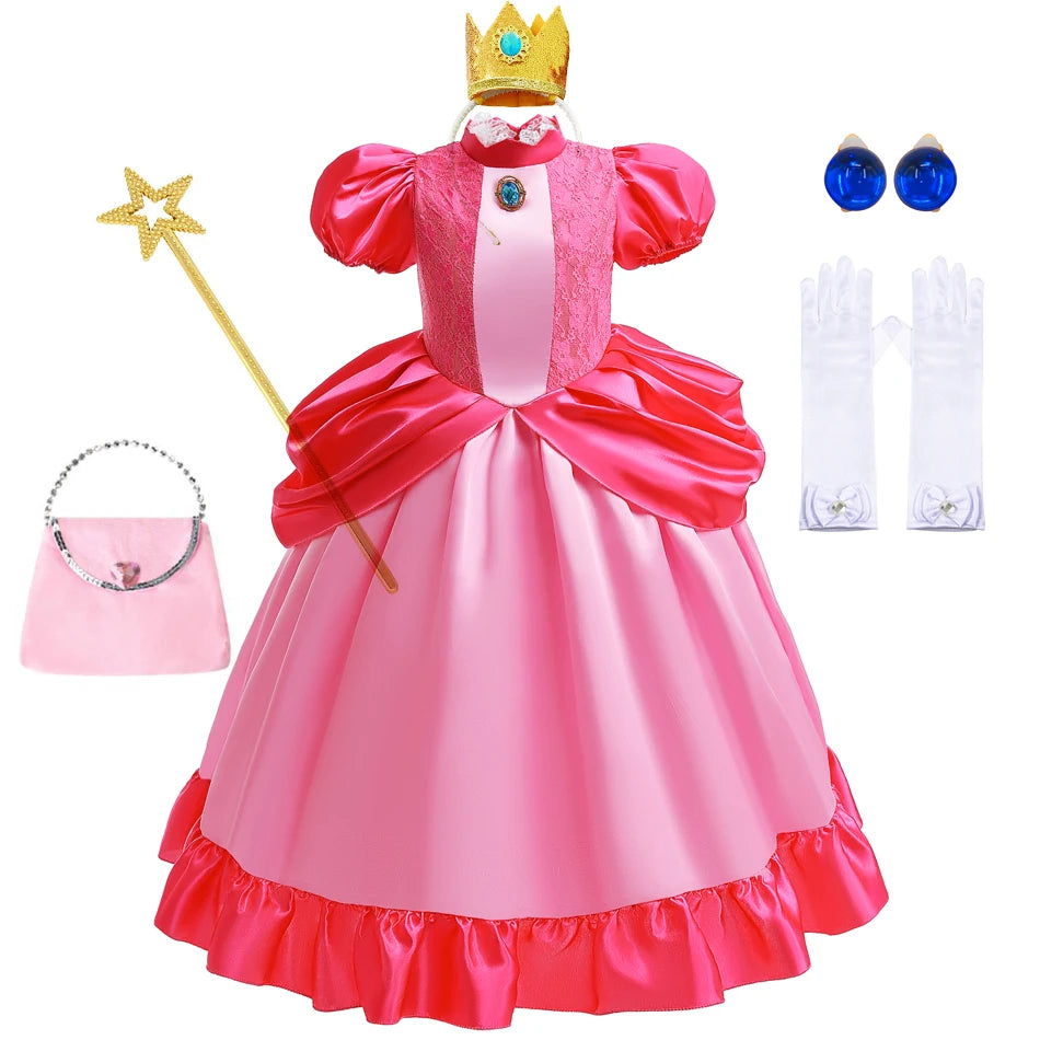 Peach Dress For Girls Cosplay Dress Up Princess Costume Halloween Game Role Play 4 6 8 10 Yrs Kid