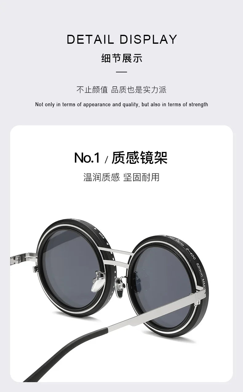 KLASSNUM ND Sunglasses Dimming Glasses Men Outdoor Polarized Sun Glasses Retro Punk Round Frame Women ND9 Tint Eyepiece New In