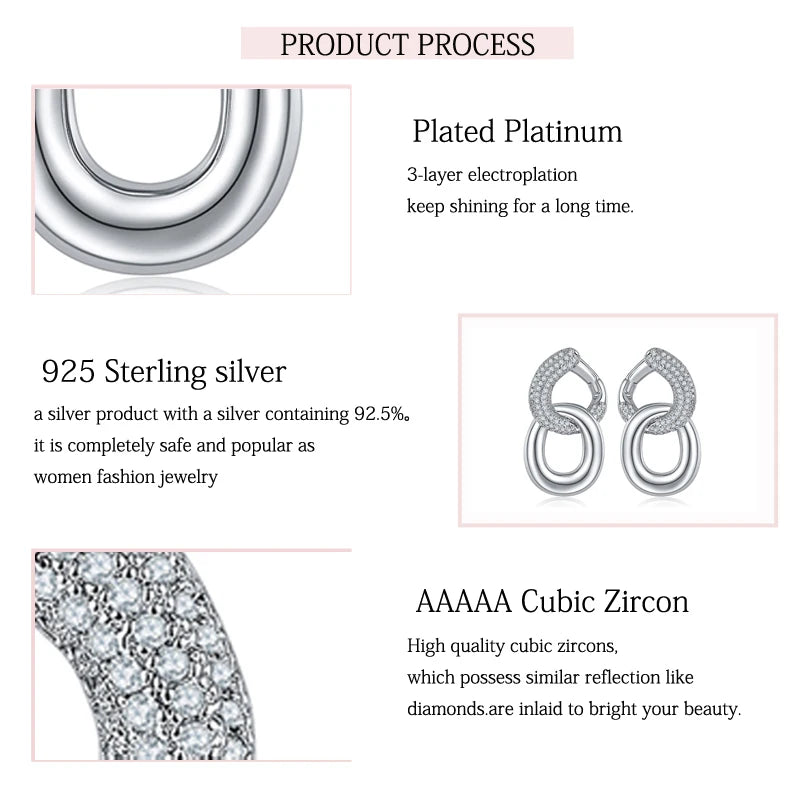 925 Sterling Silver Luxury Clear Cubic Zircon Chain Drop Earrings Women Girls Engagement Party Fashion Jewelry Gift