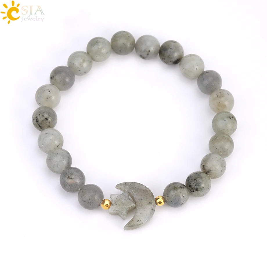 Natrual Stone Bracelet for Women Energy Star Moon Crystal Charm Tiger Eye Pink Quartz Bangle Bead Bracelets Relationship T019