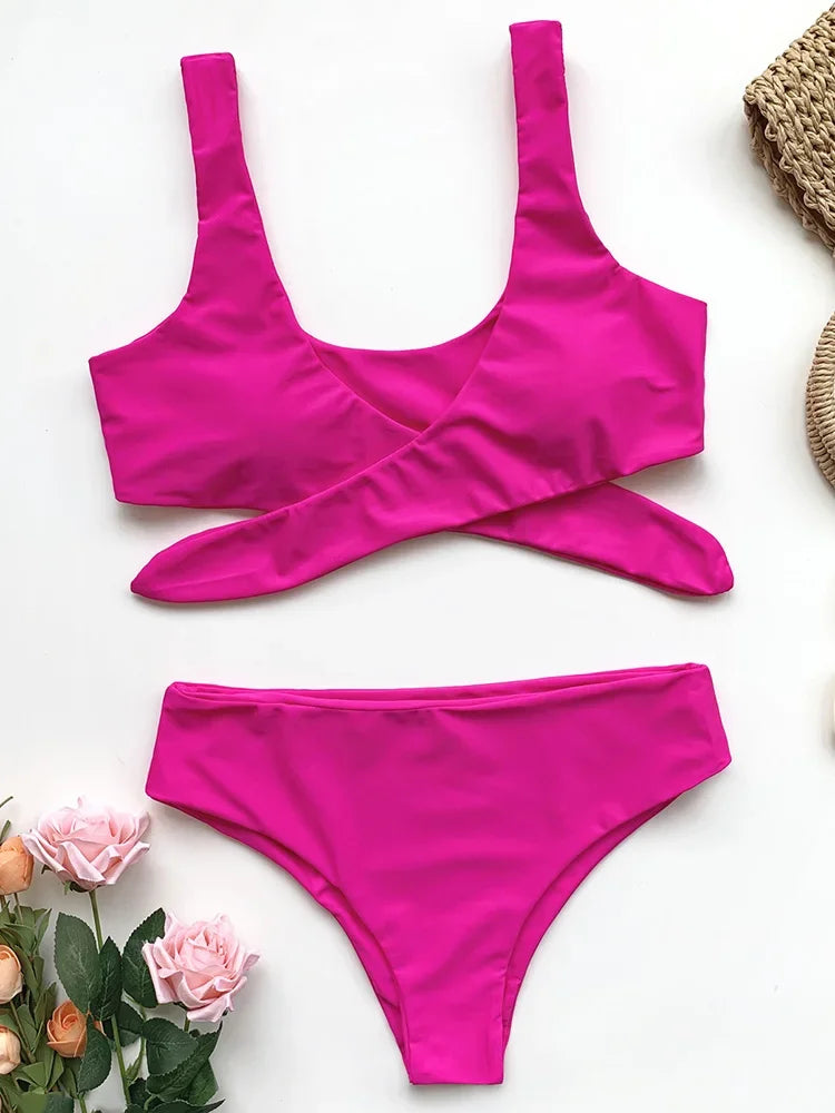 Sexy Front Knotted Bikinis Female Swimsuit High Waist Bikini Women Swimwear Two-pieces Bikini Set Bather Bathing Suit Swim Lady