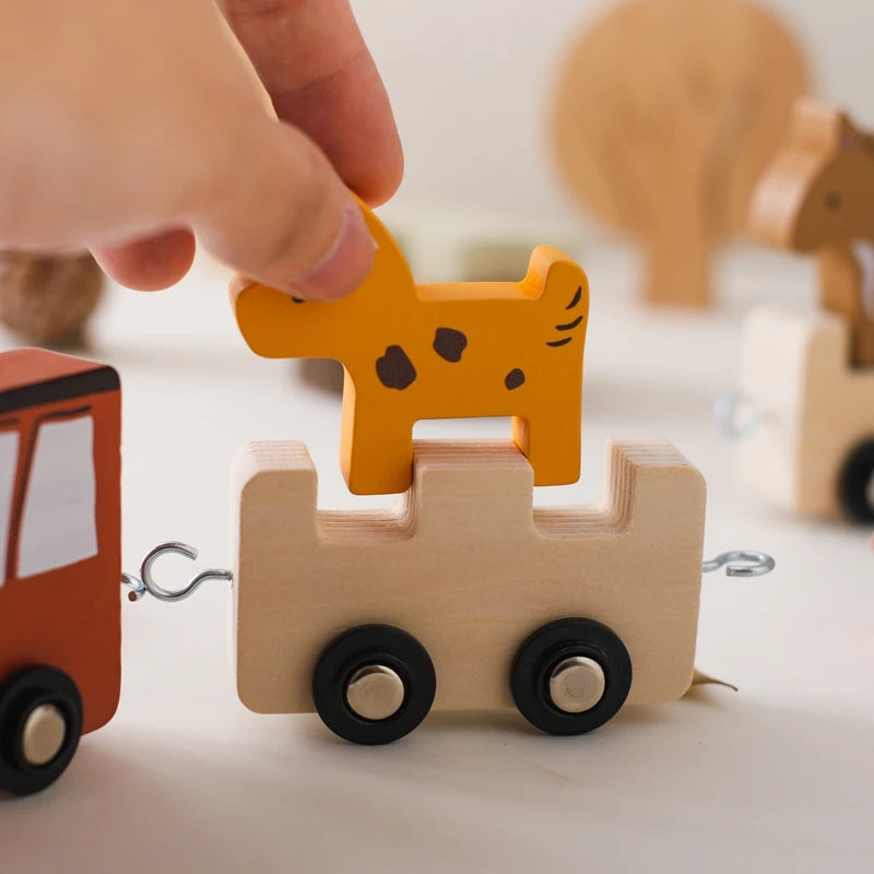 Children Montessori Wooden Toys Dinosaur Car Animal Park Barn Toy Wooden Stacking Game Kid Educational Toy Christmas Gift