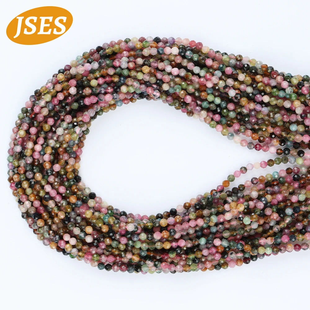 Natural Colorful Tourmaline Faceted Beads Round Loose Spacer Beads for Jewelry Making 3/3.5mm Bracelet DIY Accessories Charms