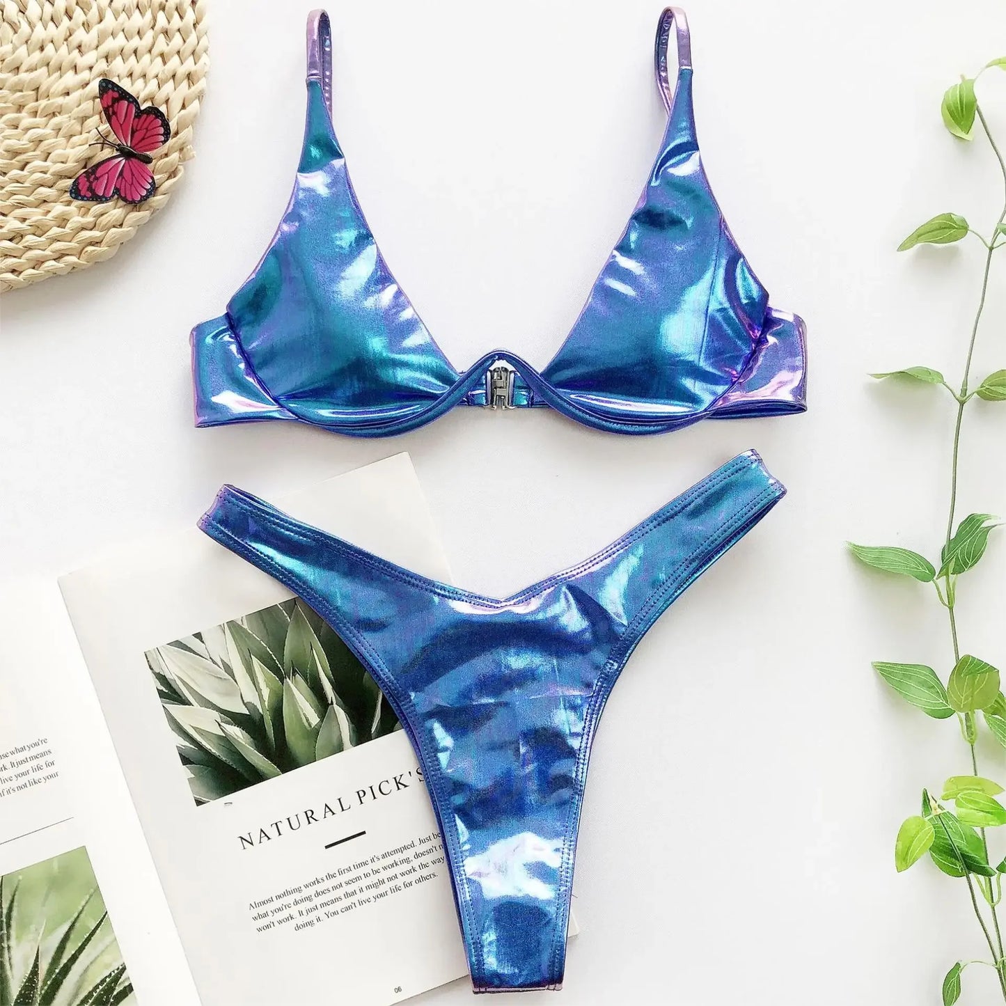 Neon Green Sexy Underwire Bikini Set 2024 Women Solid Leopard Push Up Micro Swimsuit Summer Bathing Suit Thong Swimwear Biquini