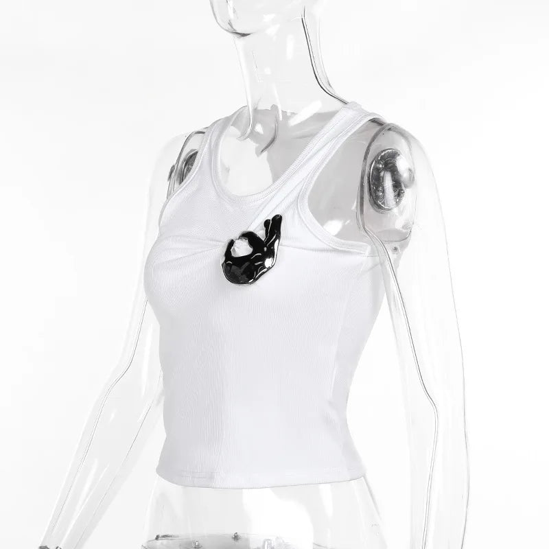 Sequined Tank Top Women Edgy Clothes Y2k Accessories Sleeveless Ropa De Mujer Solid Color Camison Verano Slim Fit Streetwear