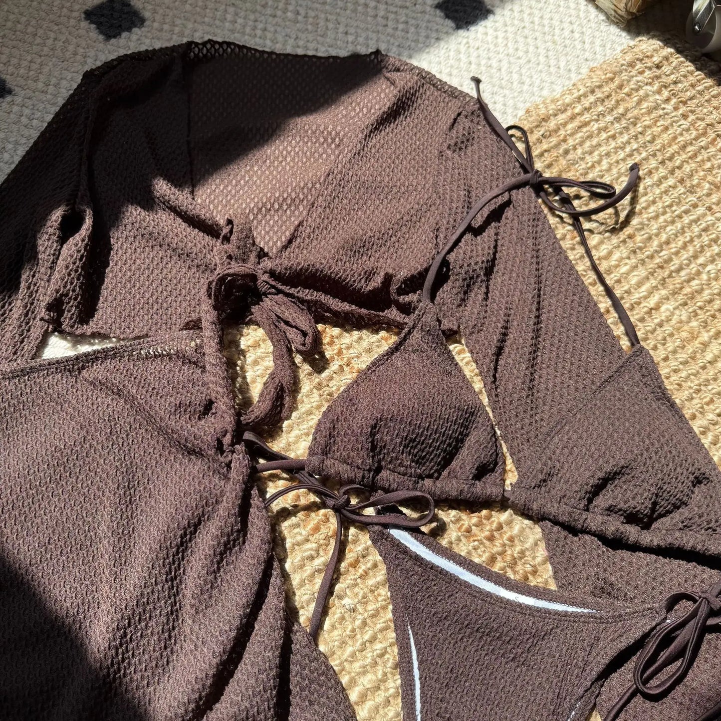 Summer Holiday 4 Piece Bikini Set 2025 Women Sexy White Long Sleeve Cover Up and Skirt Swimsuit Beach Bathing Suit Pool Swimwear