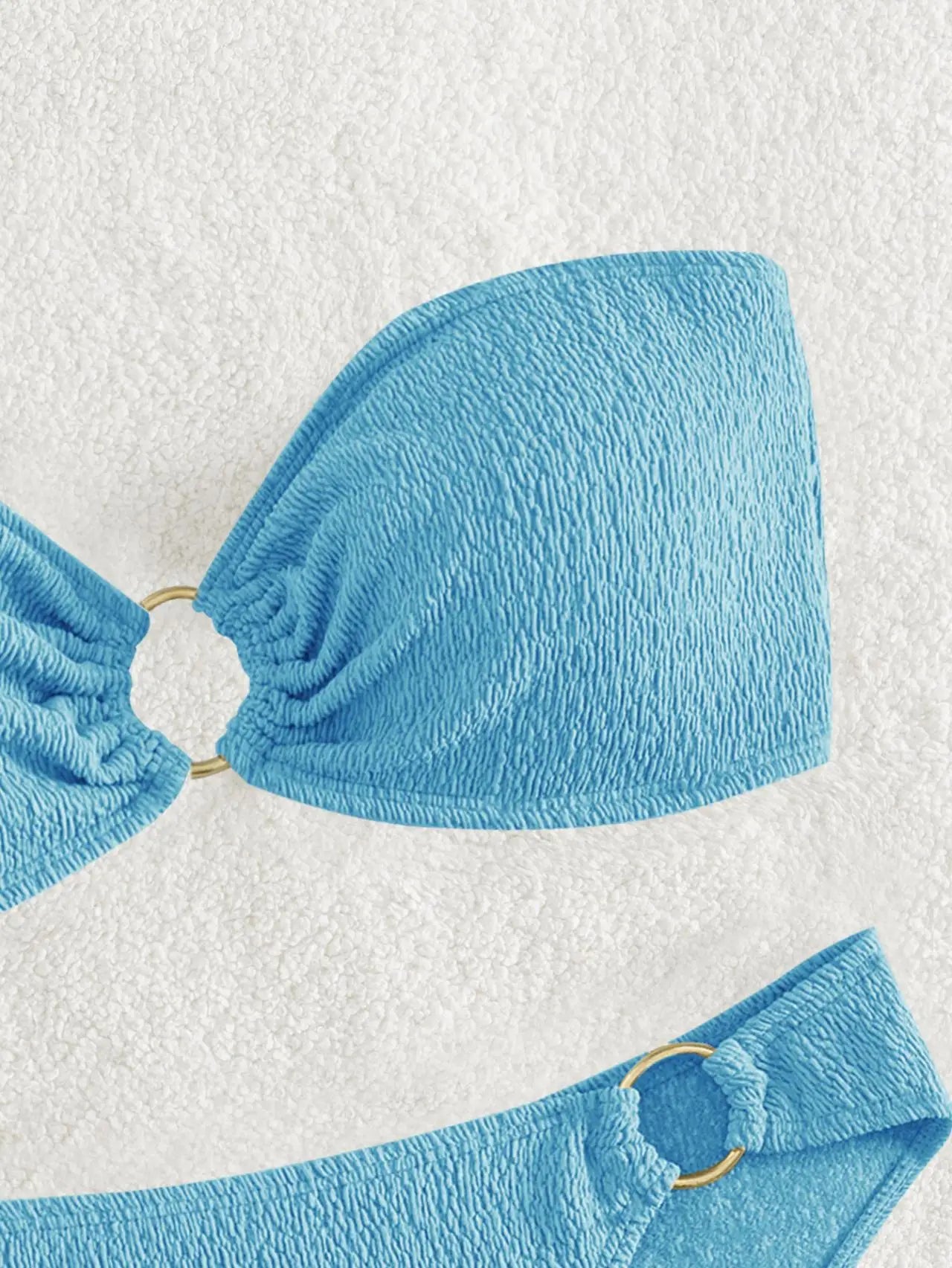 Sexy Bandeau Bikinis Sets Women Metal Ring Linked Push Up Micro Swimsuit 2025 Solid Bathing Suit Thong Swimwear Trajes De Baño