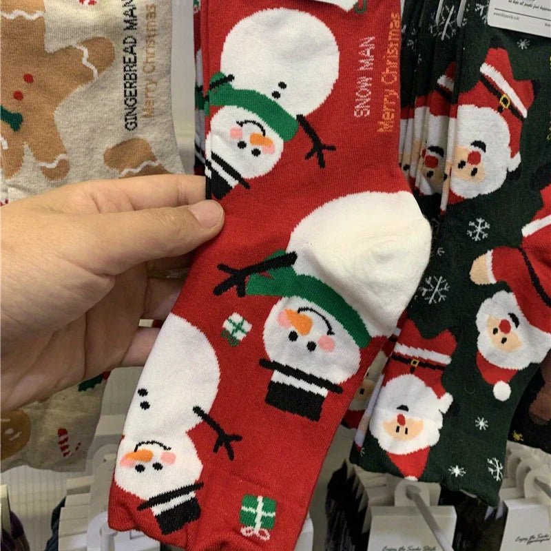(1/4 Pair) Red Snowman Christmas Socks Gingerbread Man Christmas Mid Socks Christmas Gift Socks Autumn and Winter Warmth