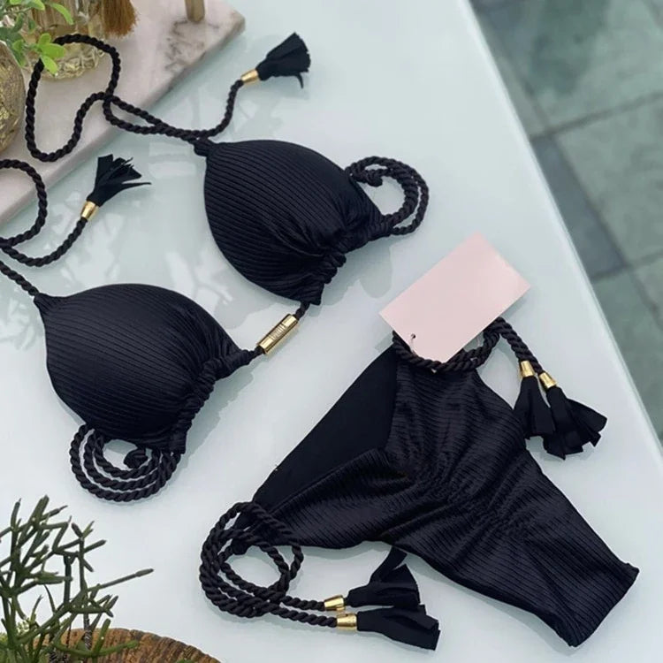 Swimsuit Women Bikinis Set Sexy Drawstring Bikini Beachwear Leopard Two-pieces Swimwear Bathing Suit Lace Up Bikini Set Biquinis