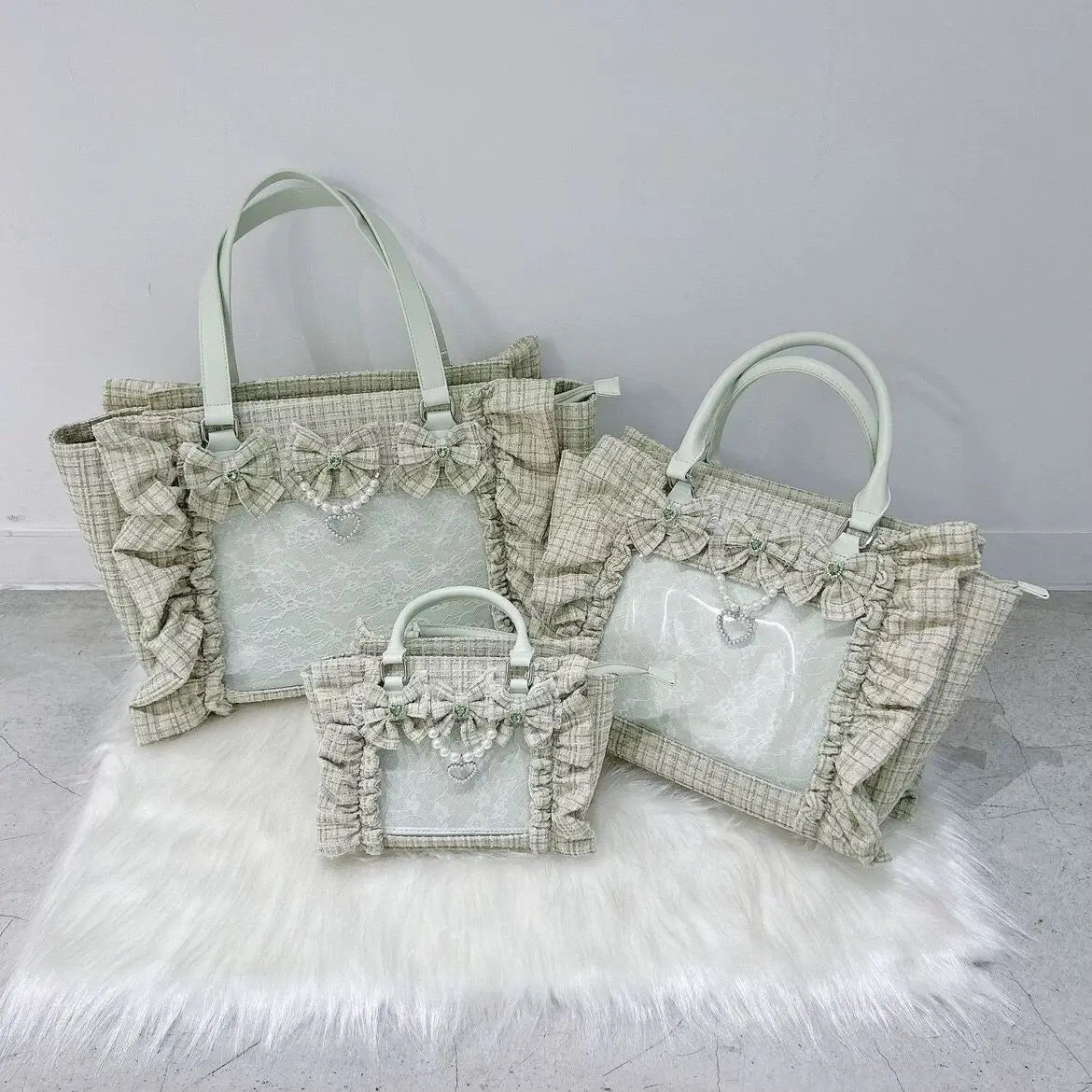 Japanese Style Mine Ita Bag Ruffled Lace Women Girls Rhienstone Pearl Bowknot Square Tote Shoulder Portable Bolso Handbags