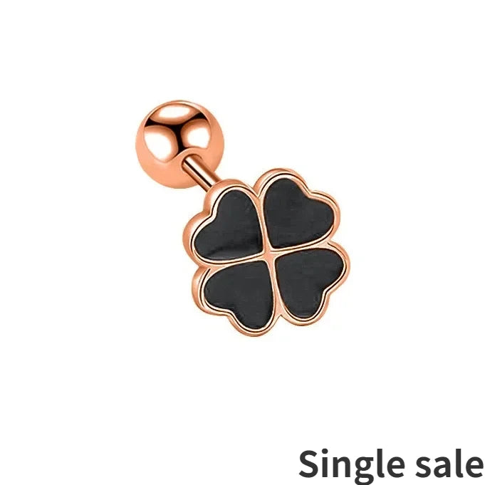 One Piece 925 Silver Cute Black Heart Clover Plant Stud Earrings for Fashion Women Fine Jewelry Minimalist Accessories