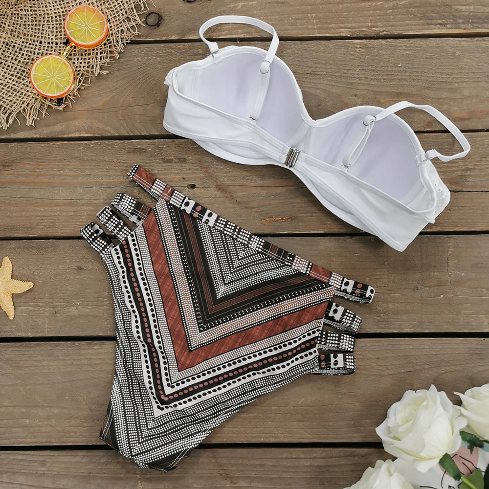 2024 Sexy Leaf Print Bikini Female Swimsuit Women Swimwear Thong Push Up Bikinis Set High Waist Swimming Suits for Bathing Suit