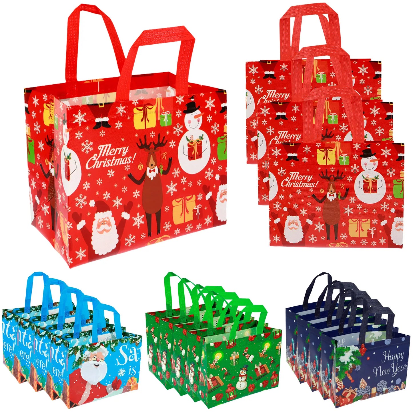 16/30Pcs Christmas Gift Bags Colorful Present Bags with Handle Large Capacity Santa Claus Favor Bags Reusable Christmas Shopping
