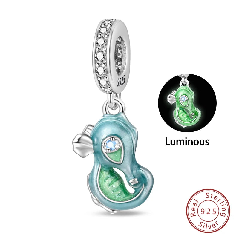New 100% 925 Sterling Silver Ocean Luminous Sea Turtle Dolphin Octopus Charms Beads Fit Qikaola Original Bracelets DIY Jewelry