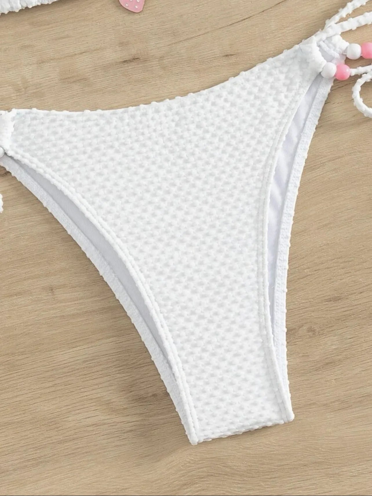 Sexy Pink Bikini 2024 Swimsuit Women White Pearl Strap Push Up Micro Swimwear Brazilian Bathing Suit Tie Side Thong Bikinis Sets