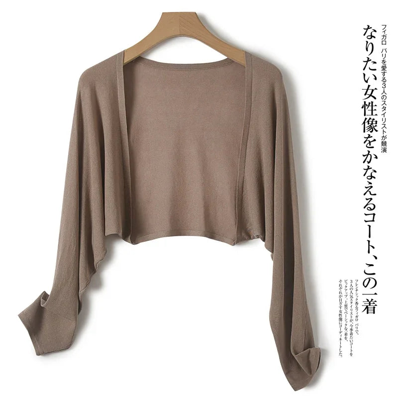 Ice Silk Sun Protection Cover Ups Women Long Sleeve Knitted Shawl Thin Summer Relax Cardigan Cape Outerwear Shirt Loose Freesize