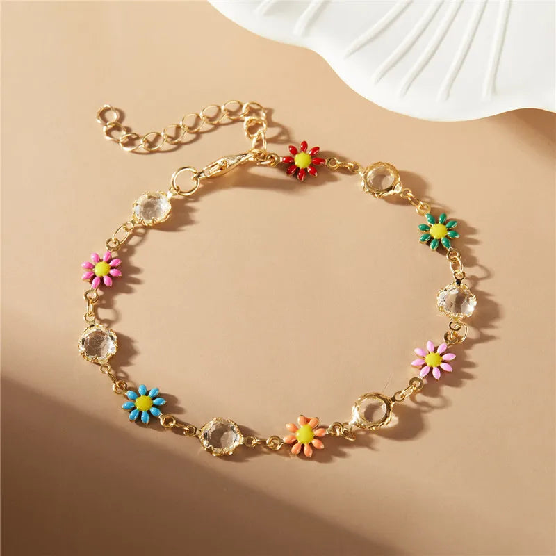 Exquisite Boho Candy Color Heart Shaped Crystal Bracelet for Women Fashion Charm Zircon Butterfly Pearl Metal Chain Bracelets