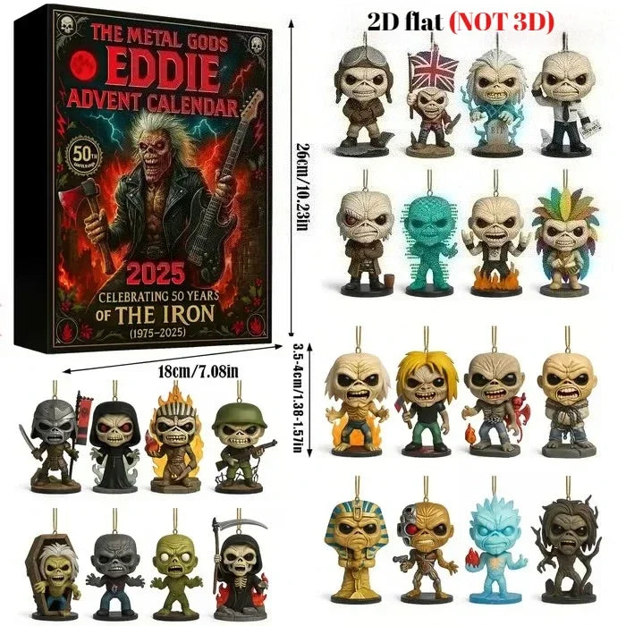 24 Days Eddie Advent Calendar 2025 2D Acrylic Eddie hanging Christmas Band Pendant Advent Calendar 24pcs Keychain Christmas gift