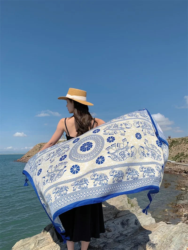 Travel Beach Sunscreen Scarves for Women Bikini Large Sarong Wrap Scarf Brazilian Swimsuit Bathing Cover-ups 17 Styles 90x180cm