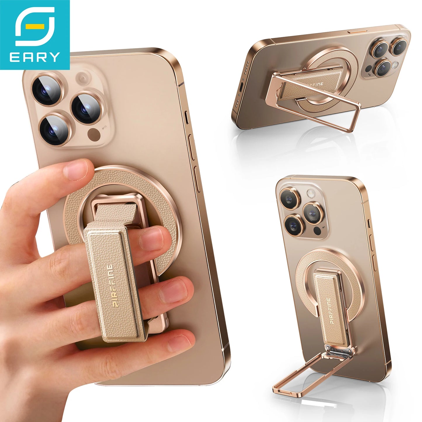 Eary Magnetic Phone Ring Grip Holder for Magsafe Genuine Leather Adjustable Angle for Phone Case Stand for iPhone 17 Air 16 15