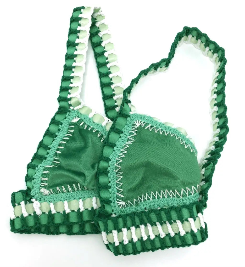 Women Green Velvet Bikini Sexy Crochet Swimwear For Young Girls Micro Bikinis Set Triangle Bathing Suit Luxury Swimsuit Mujer
