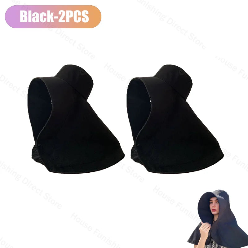 Summer Women Cap Outdoor Uv Anti Neck Protection Sun Visors Hat Fishing Hiking Big Brim Shawl Sunscreen Ponytail Cap Solid Color