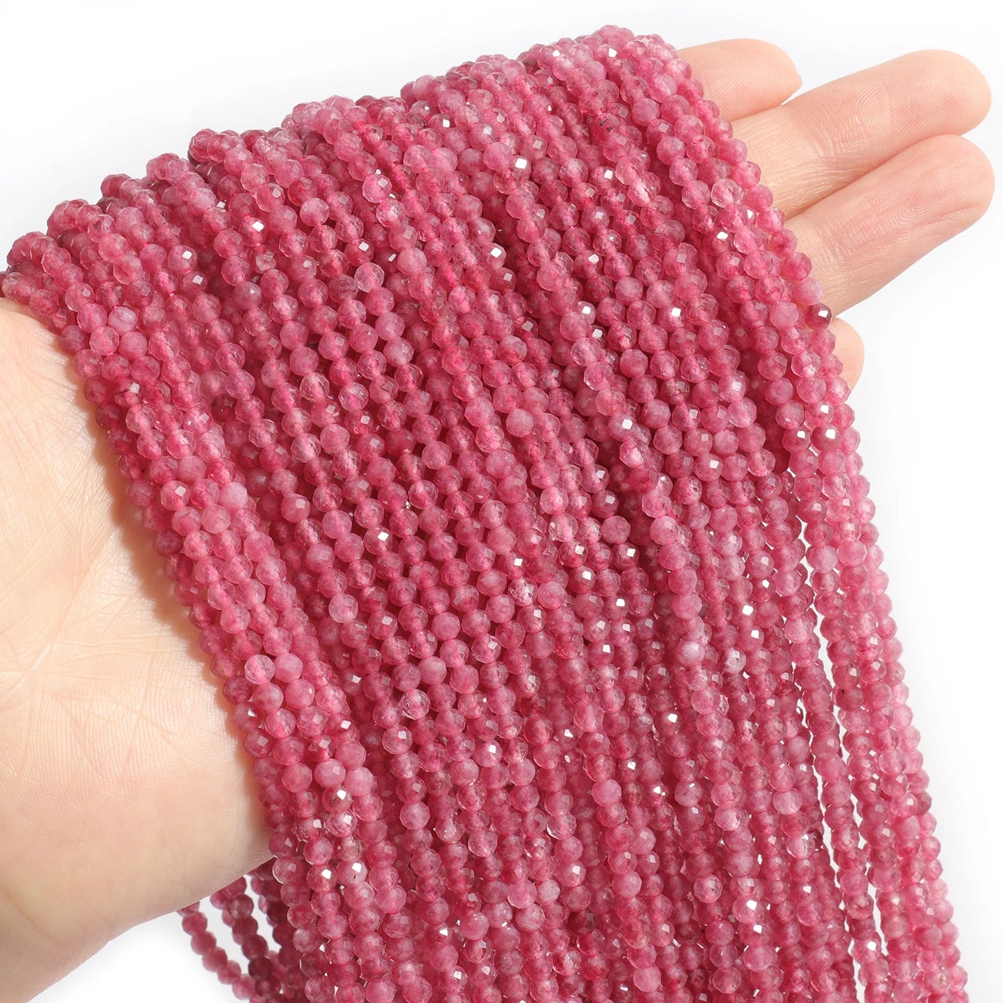 Natural Pink Tourmaline Stone 2/3/4mm Tiny Faceted Round Loose Stone Beads For DIY Jewelry Making Bracelets Necklace Accessories
