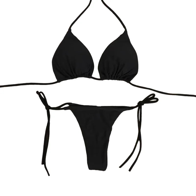 Solid Color Tie-Side G-String Bikini Set Breathtaking Bathing Suit with Feminine Bandage Design Sexy Brazilian Bikini Beachwear