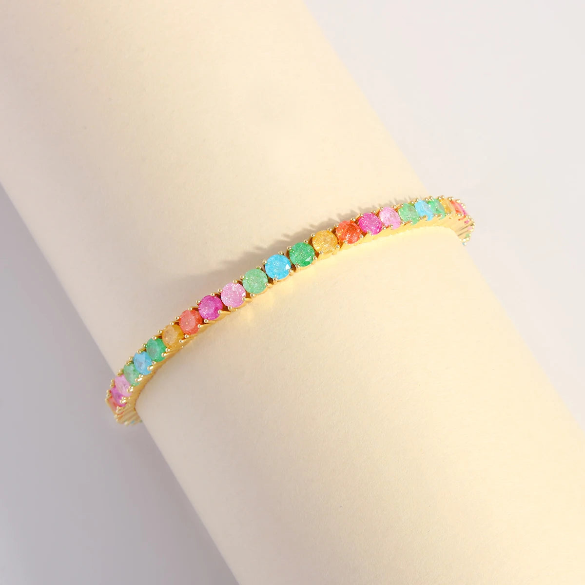 MHS.SUN 2024 New Luxury Rainbow Crystal Tennis Bracelet For Women Colorful Zirconia Femme Bridal Wedding Jewelry Christmas Gift